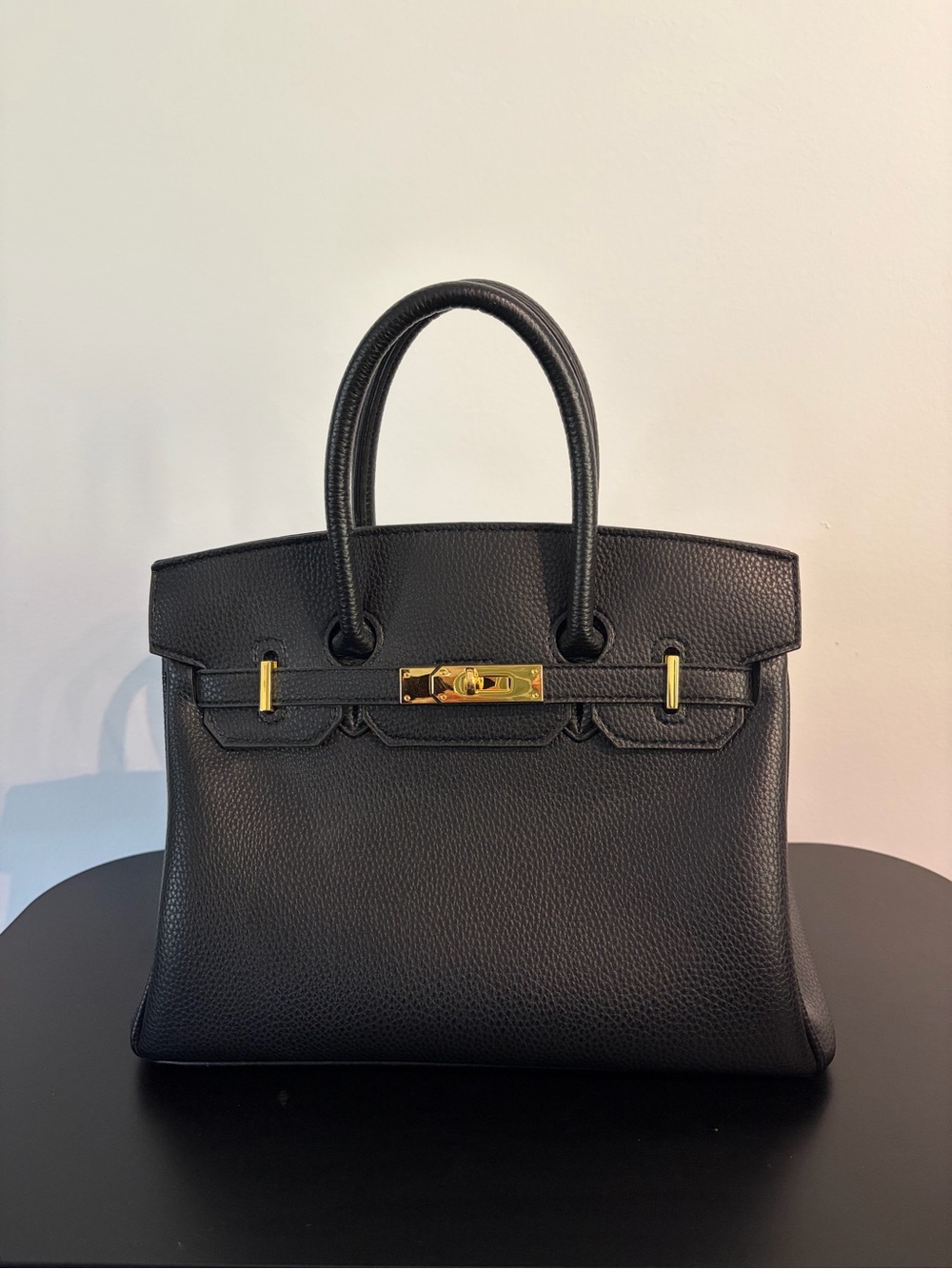 Black Top-Handle Tote with Gold-tone Hardware